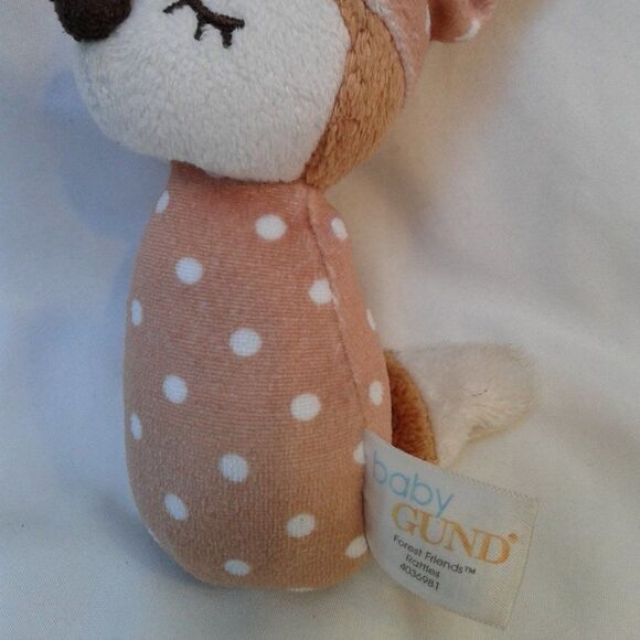 Baby Gund Forest Friends Plush Toy with Sleeping Cap Lt. Brown White Polka Dots - Picture 4 of 6